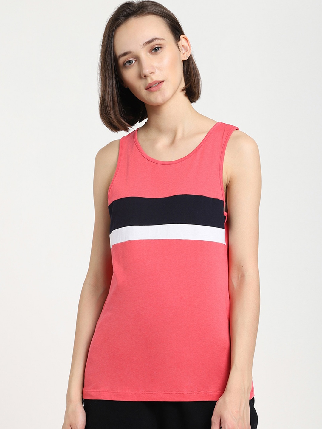 Bewakoof Pink & Black Colourblocked Tank Top