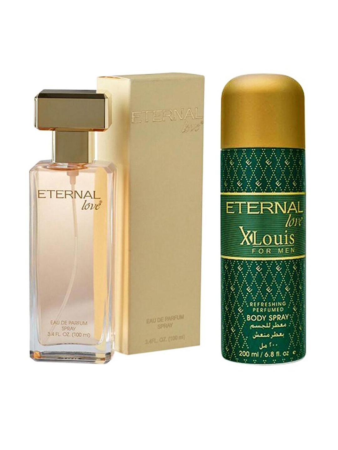 ETERNAL Love Set of 2 Women Eau De Parfum Spray & X-Louis Men Perfumed Body Spray, Gold
ETERNAL Love Set of 2 Women Eau De Parfum Spray & X-Louis Men Perfumed Body Spray, Gold