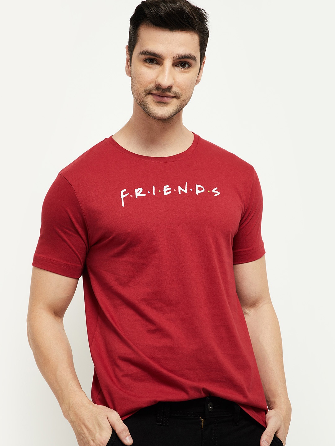 max Men Red Typography Printed Cotton T-shirt