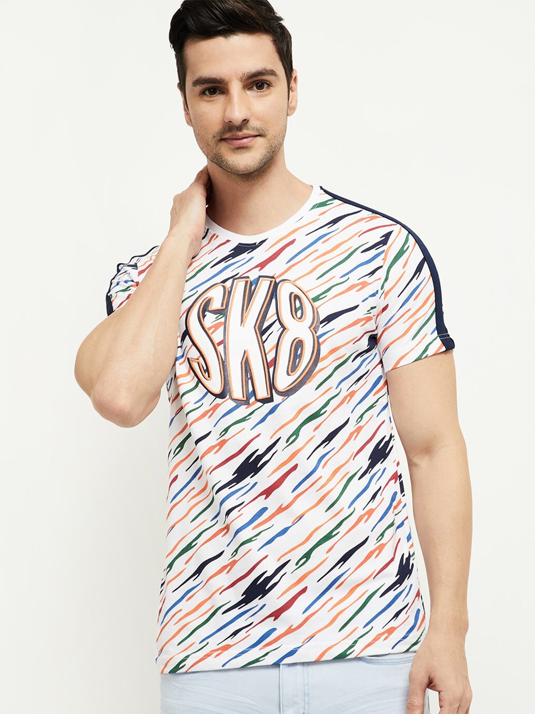 max Men White Striped T-shirt