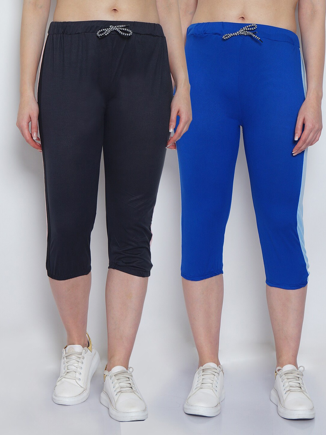 GRACIT Women Pack Of 2 Grey & Blue Capris
