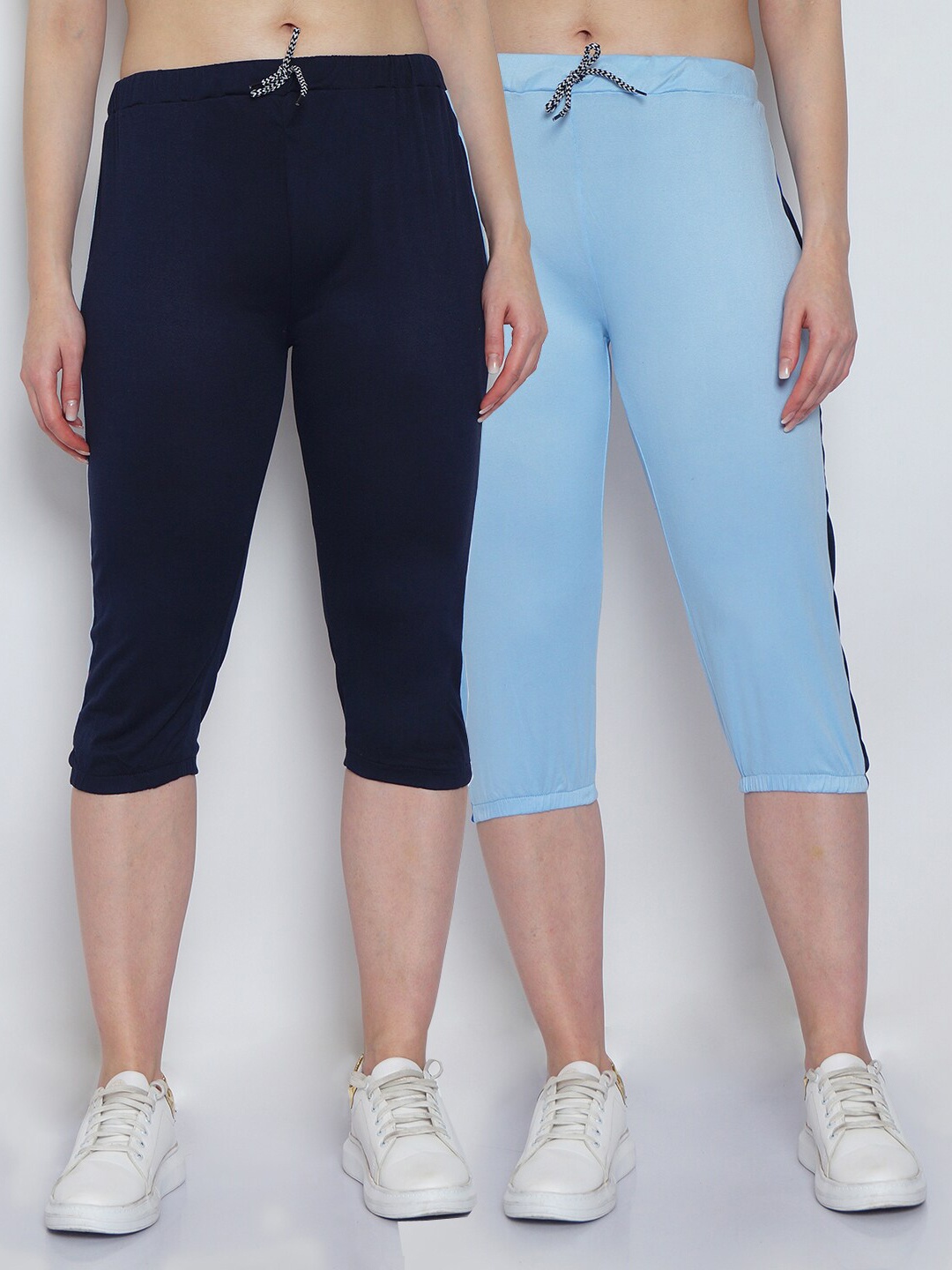GRACIT Women Pack Of 2 Navy Blue & Blue Capris