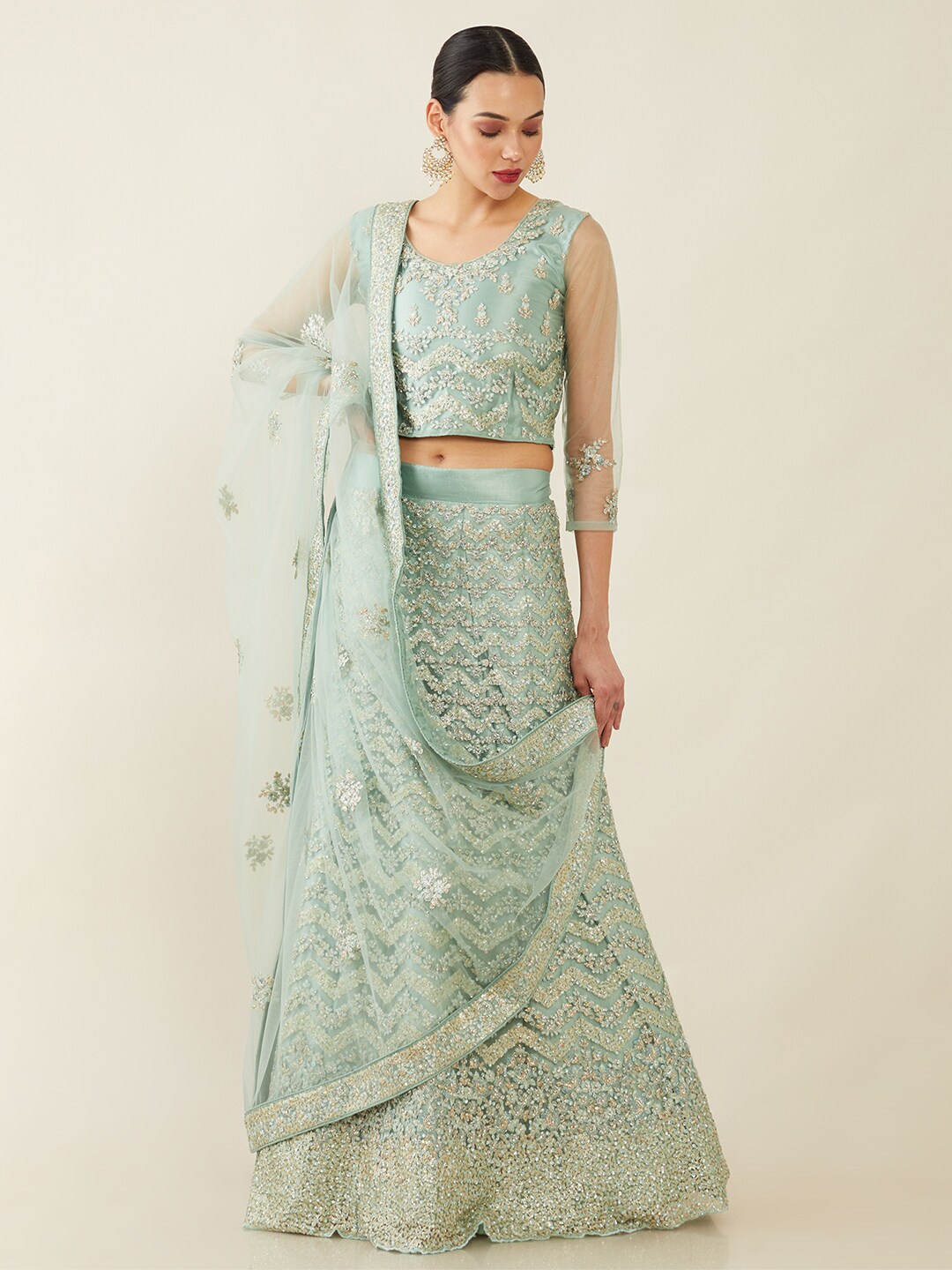 Soch Blue & Silver-Toned Embellished Sequinned Unstitched Lehenga & Blouse With Dupatta
Soch Blue & Silver-Toned Embellished Sequinned Unstitched Lehenga & Blouse With Dupatta