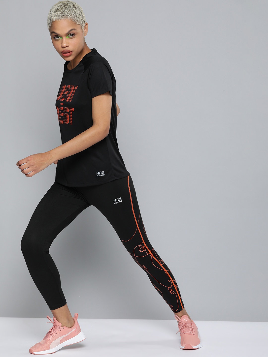 HRX By Hrithik Roshan Running Women JET BLACK Rapid-Dry Typography Tshirts