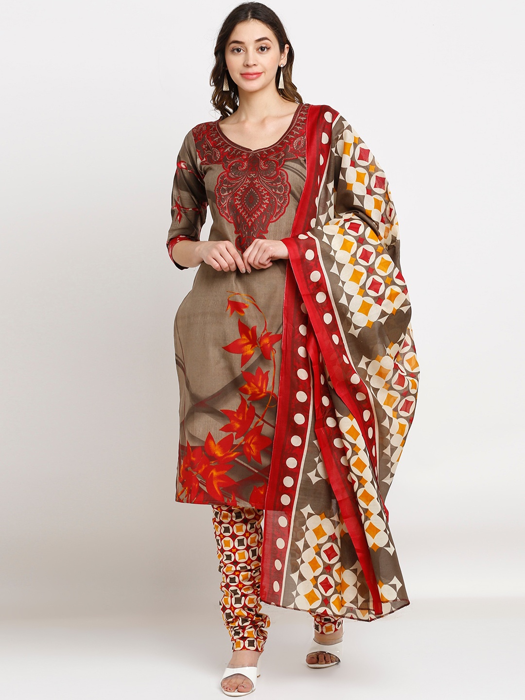Rajnandini Women Olive Green & Off-White Floral Printed Kurta with Churidar & Dupatta
Rajnandini Women Olive Green & Off-White Floral Printed Kurta with Churidar & Dupatta