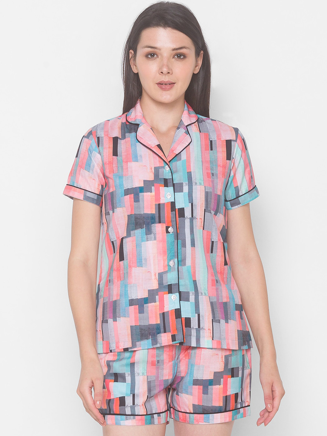 FashionRack Women Pink & Turquoise Blue Printed Pure Cotton Night suit 
FashionRack Women Pink & Turquoise Blue Printed Pure Cotton Night suit