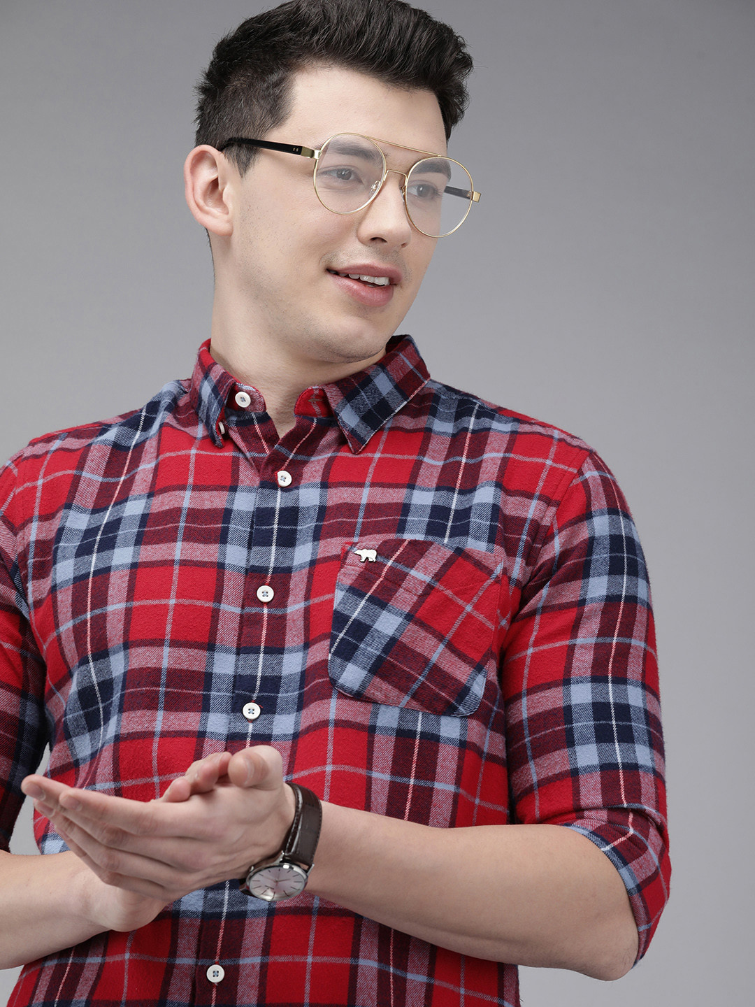 THE BEAR HOUSE Men Red & Blue Pure Cotton Classic Slim Fit Tartan Checked Flannel Shirt
THE BEAR HOUSE Men Red & Blue Pure Cotton Classic Slim Fit Tartan Checked Flannel Shirt