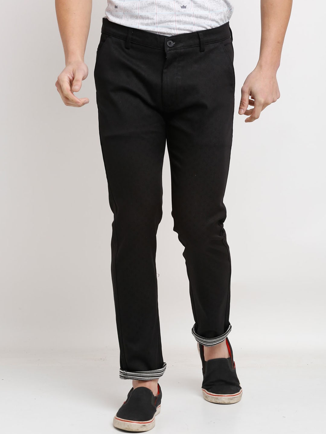 Rodamo Men Black Self Design Slim Fit Trousers