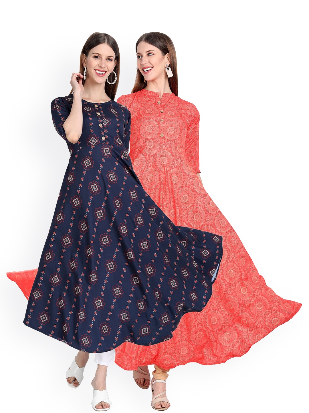 7Threads Women Pack Of 2 Navy Blue & Coral Digital Printed Floral Crepe Anarkali Kurta
7Threads Women Pack Of 2 Navy Blue & Coral Digital Printed Floral Crepe Anarkali Kurta