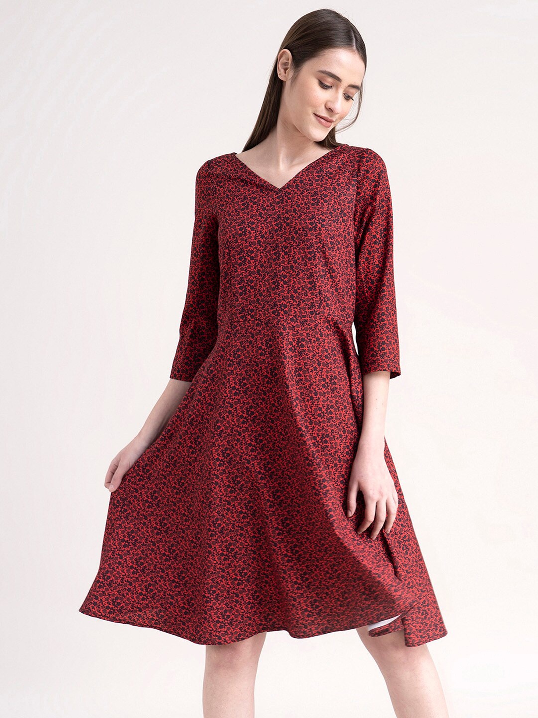 FableStreet Red Floral Formal A-Line Dress
