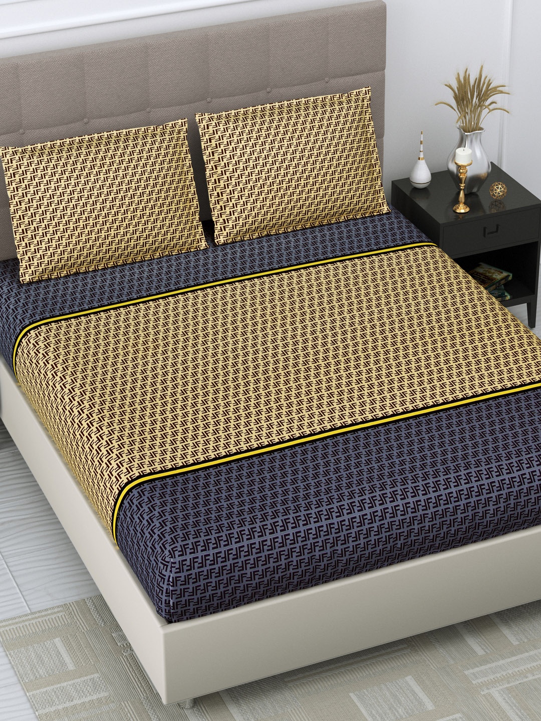 DREAM WEAVER Yellow & Blue Geometric 250 TC Cotton King Bedsheet with 2 Pillow Cover
DREAM WEAVER Yellow & Blue Geometric 250 TC Cotton King Bedsheet with 2 Pillow Cover