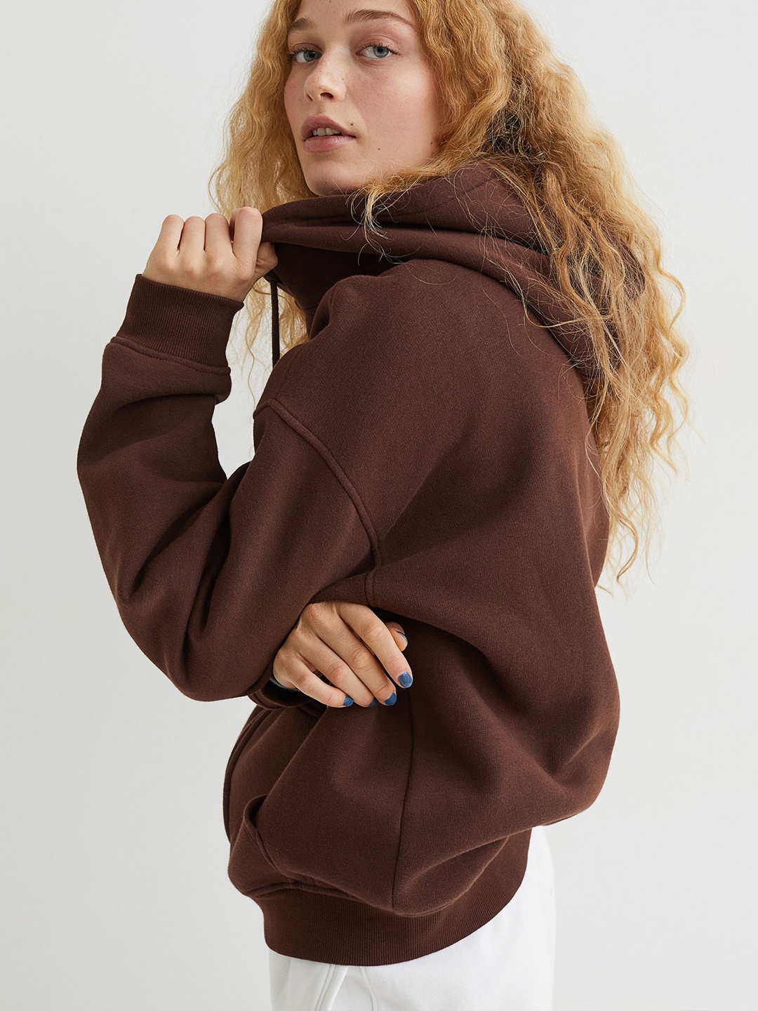 H&M Women Brown Oversized Zip-Through Hoodie