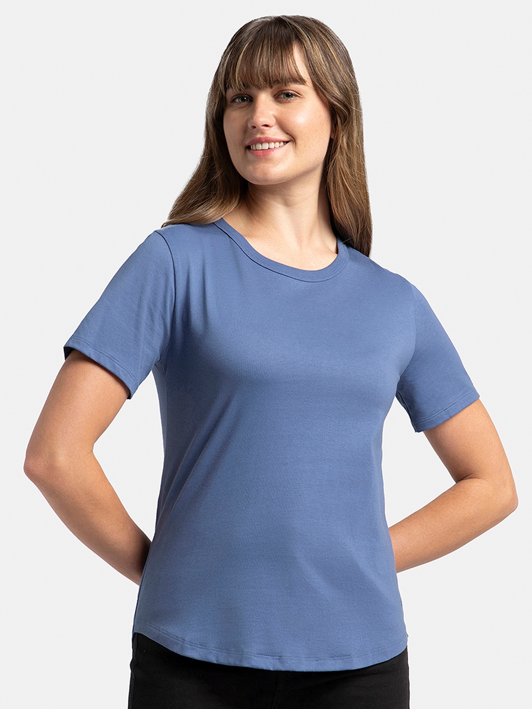 Jockey Super Combed Cotton Relaxed Fit Solid Curved Hem Styled Half Sleeve Tshirt -AW88, Blue
Jockey Super Combed Cotton Relaxed Fit Solid Curved Hem Styled Half Sleeve Tshirt -AW88, Blue