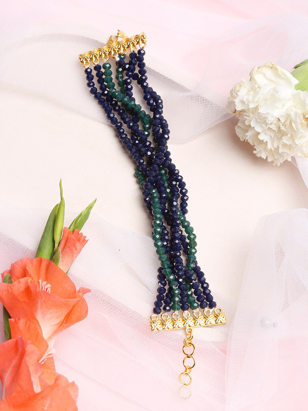 Ruby Raang Women Gold-Toned, Navy Blue & Green Onyx Gold-Plated Multistrand Bracelet
Ruby Raang Women Gold-Toned, Navy Blue & Green Onyx Gold-Plated Multistrand Bracelet
