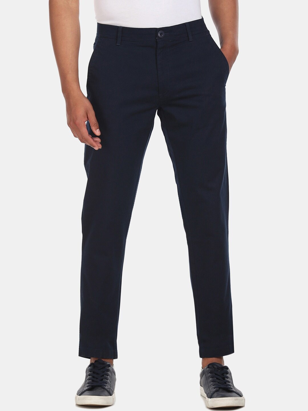 Ruggers Men Navy Blue Cotton Trousers