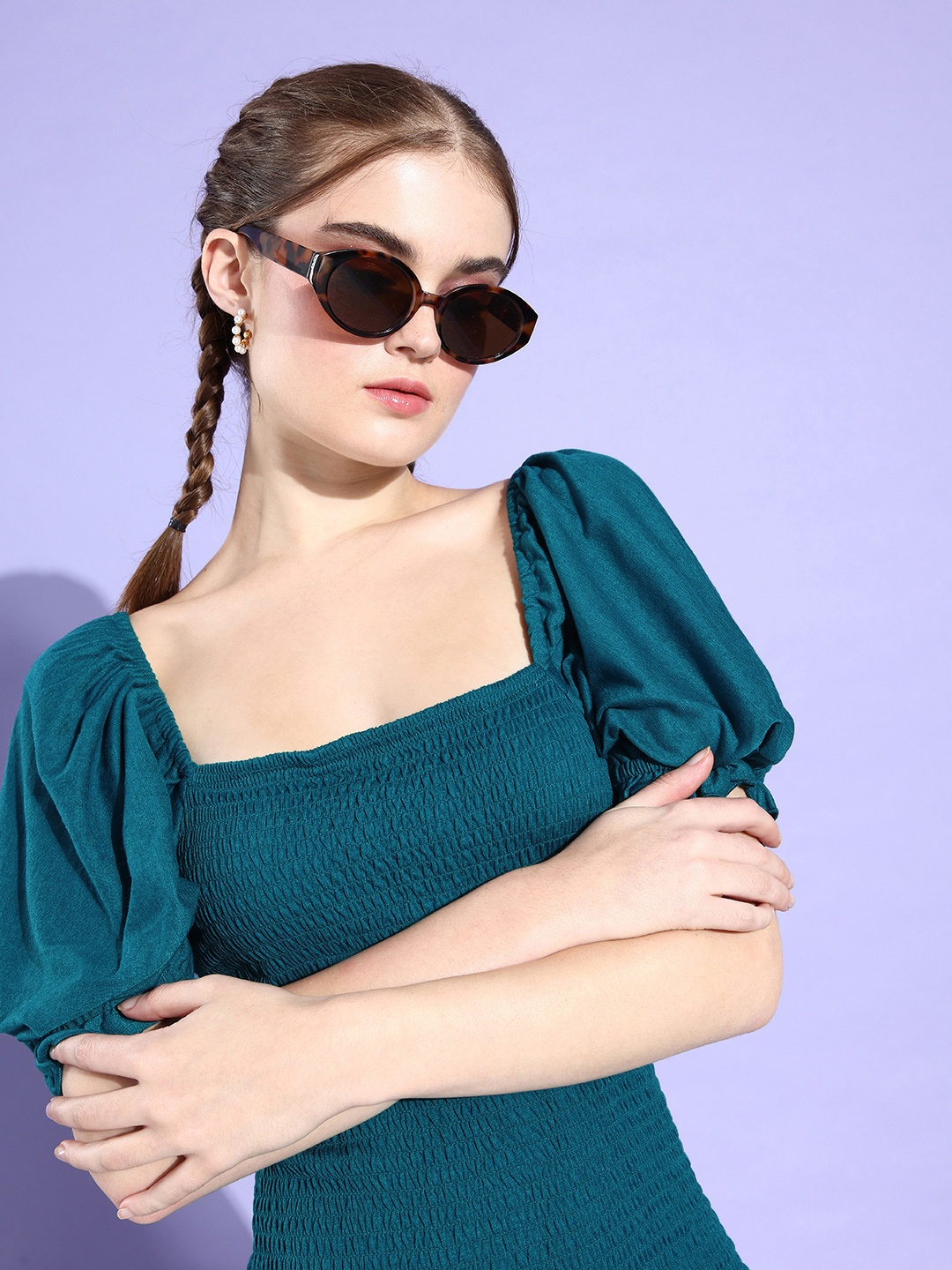 Roadster Women Teal Solid Ruffled Dress
