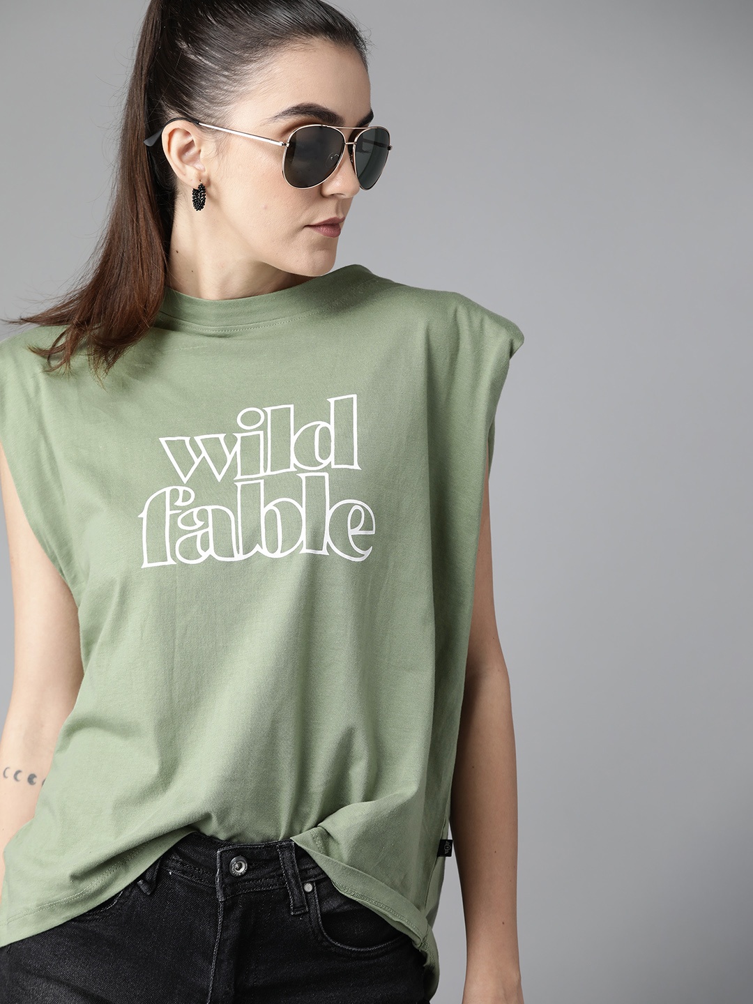 The Roadster Lifestyle Co Women Olive Green Typography Printed Pure Cotton T-shirt with Padded Shoulder
The Roadster Lifestyle Co Women Olive Green Typography Printed Pure Cotton T-shirt with Padded Shoulder