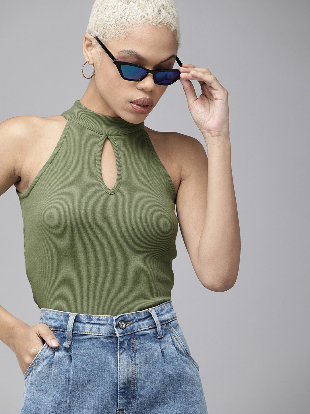 The Roadster Lifestyle Co Olive Green Self Design Sleeveless Top With Cut Out Detail
The Roadster Lifestyle Co Olive Green Self Design Sleeveless Top With Cut Out Detail