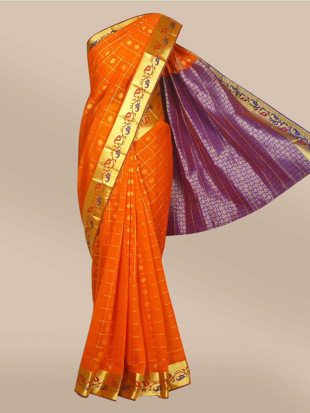 The Chennai Silks Orange & Blue Ethnic Motif Woven Design Silk Cotton Maheshwari Saree
The Chennai Silks Orange & Blue Ethnic Motif Woven Design Silk Cotton Maheshwari Saree
