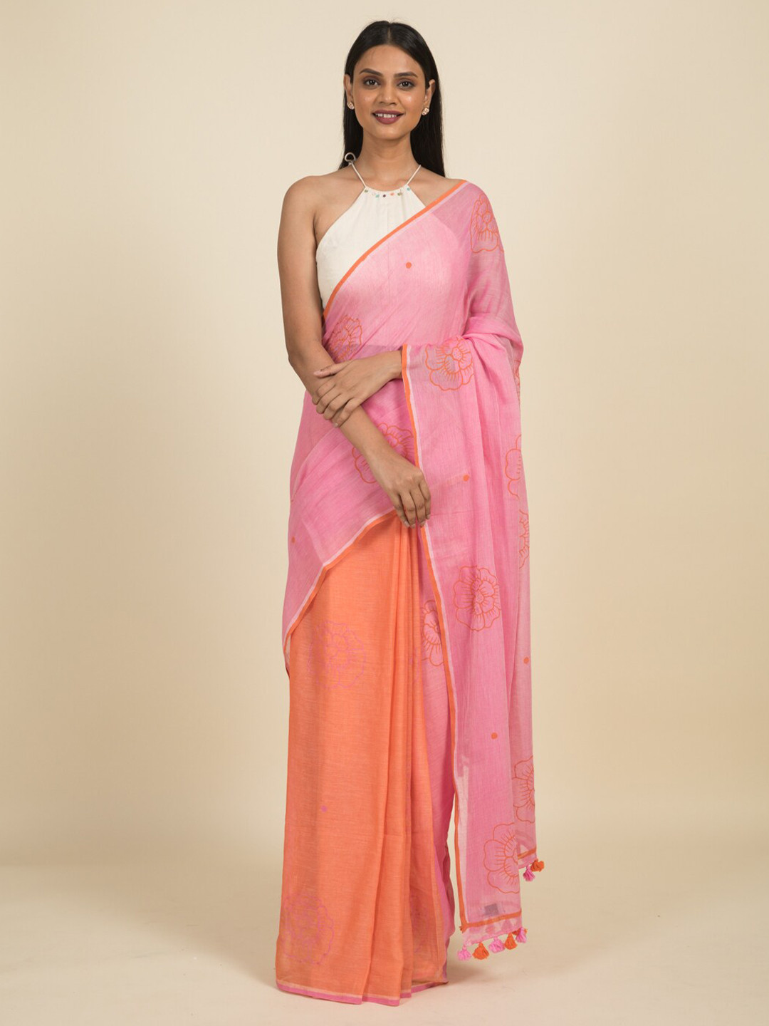 Suta Pink & Orange Pure Cotton Saree 
Suta Pink & Orange Pure Cotton Saree