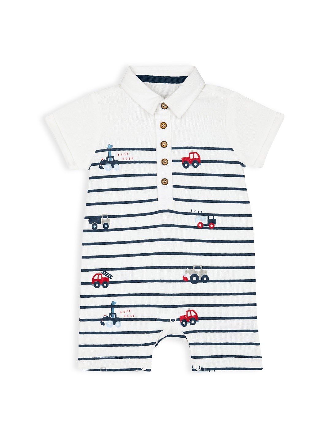 mothercare Boys White & Navy Blue Striped & Quirky Print Polo Collar Pure Cotton Rompers
mothercare Boys White & Navy Blue Striped & Quirky Print Polo Collar Pure Cotton Rompers