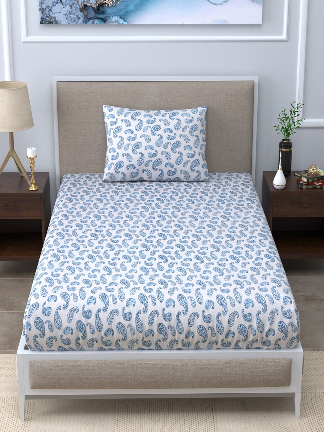 LINENWALAS Happy Sleeping Blue & White Printed 300 TC Single Bed Sheet with 1 Pillow Cover
LINENWALAS Happy Sleeping Blue & White Printed 300 TC Single Bed Sheet with 1 Pillow Cover