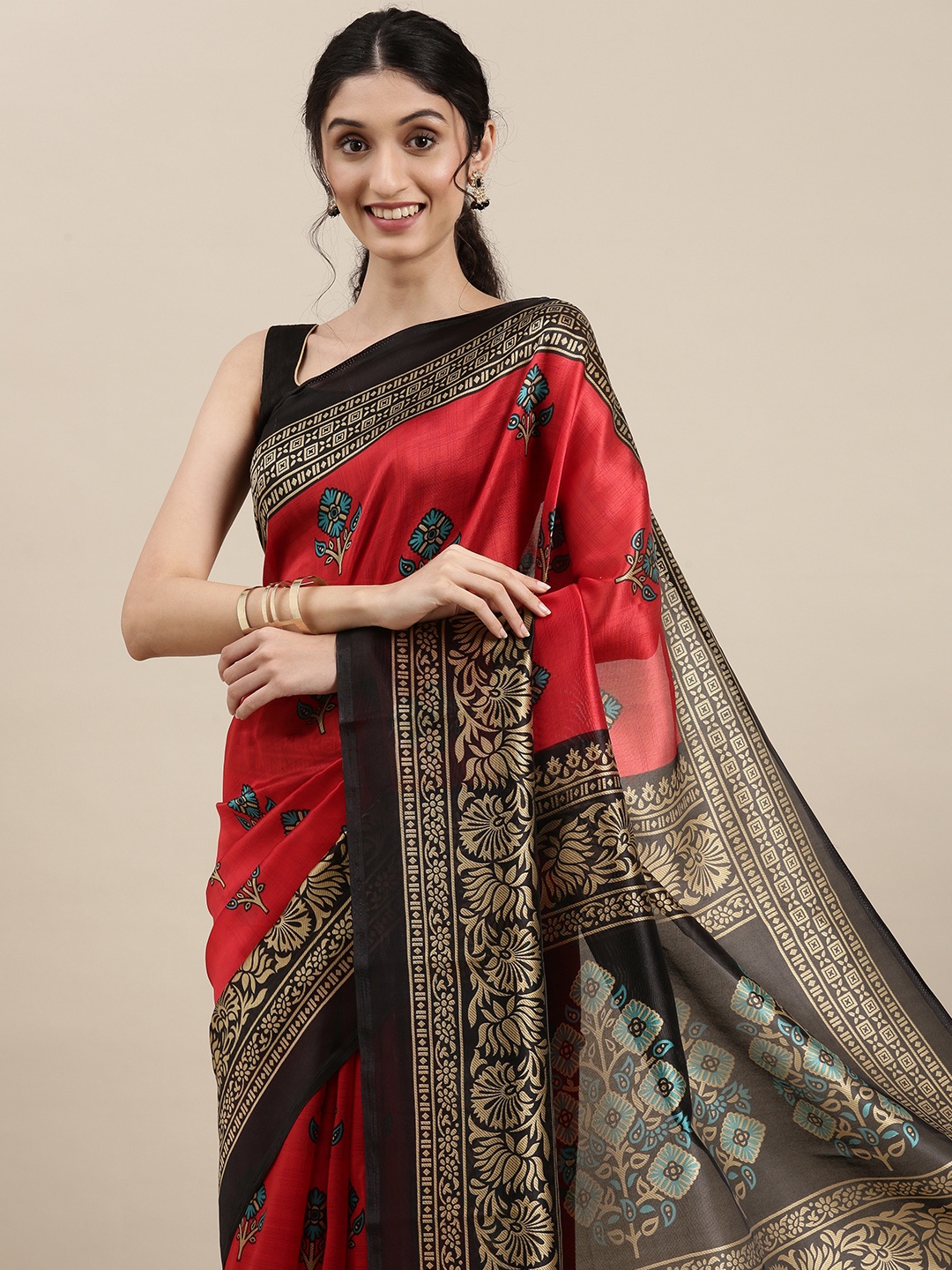 KALINI Women Red & Black Ethnic Motifs Saree
