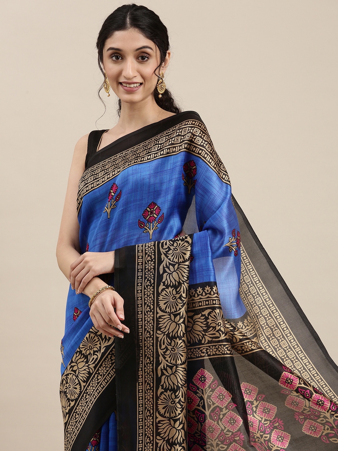 KALINI Women Blue & Black Ethnic Motifs Saree