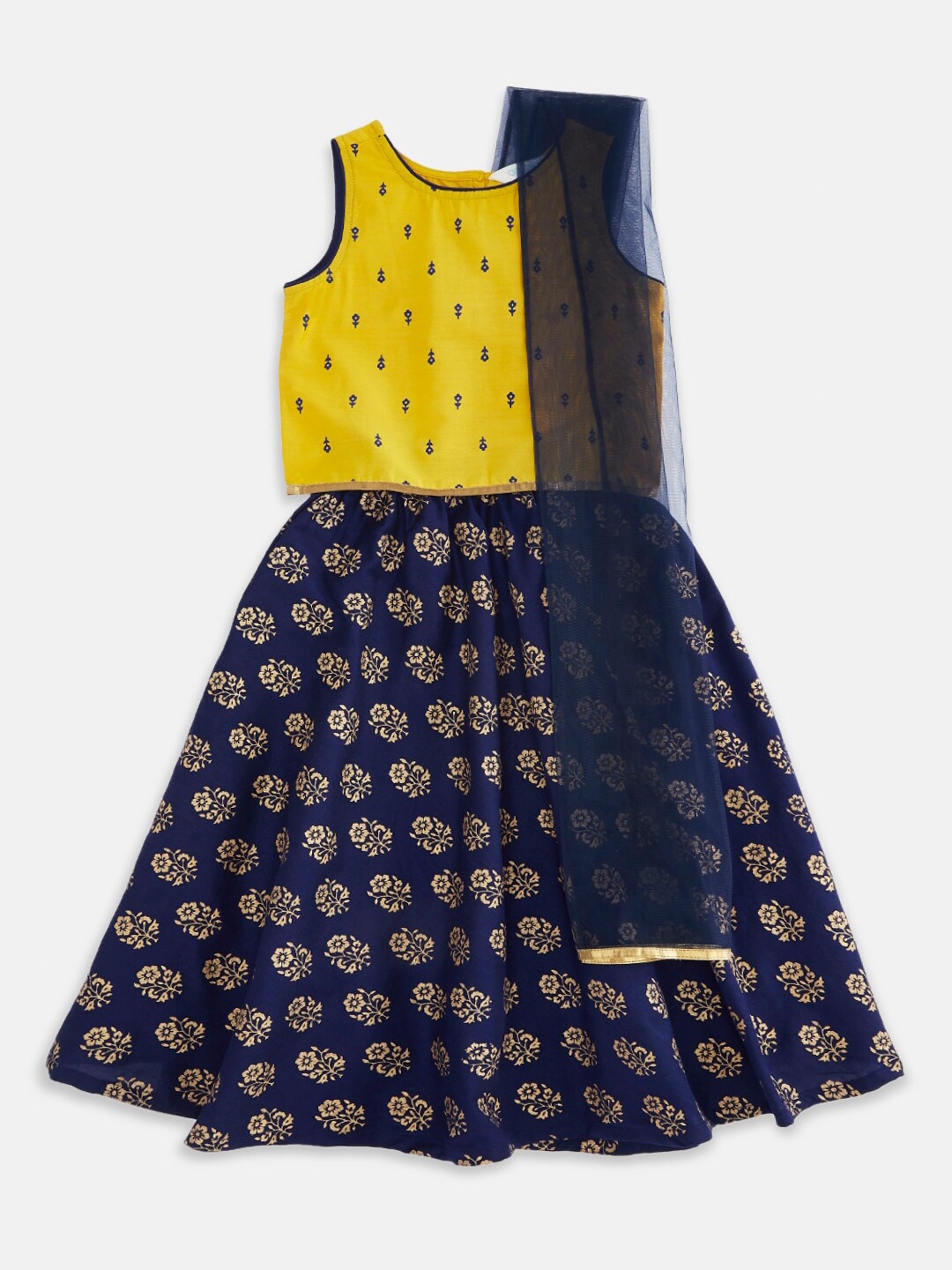 AKKRITI BY PANTALOONS Girls Mustard & Navy Blue Printed Ready to Wear Lehenga & Choli
AKKRITI BY PANTALOONS Girls Mustard & Navy Blue Printed Ready to Wear Lehenga & Choli