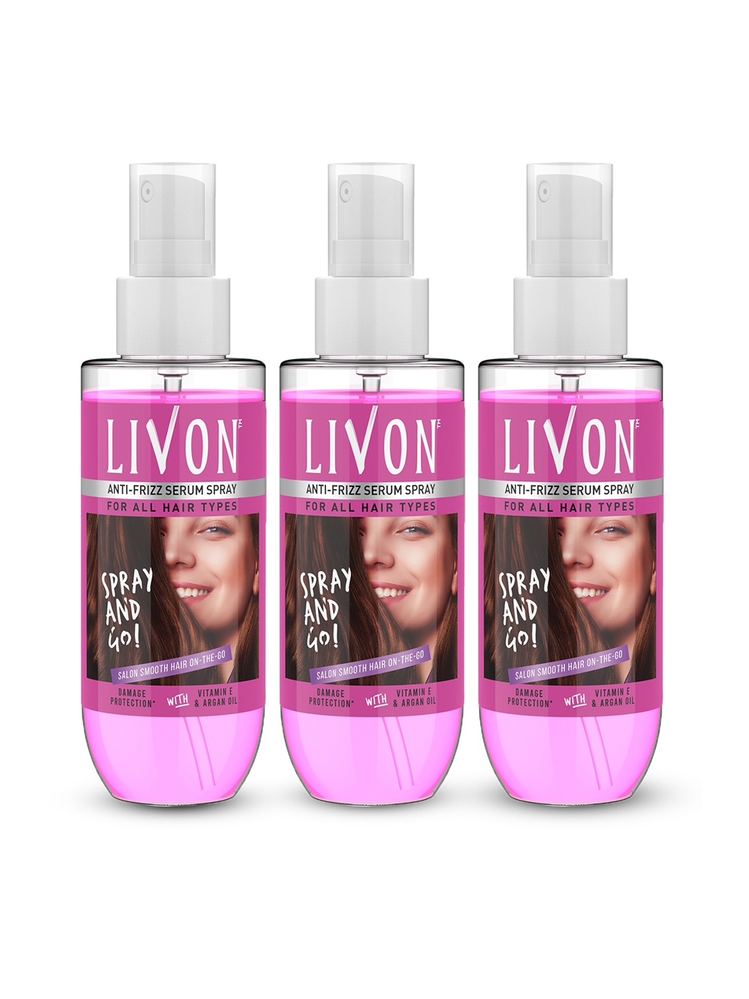 Livon Set of 3 Anti-Frizz Hair Serum Spray with Vitamin B & Argan Oil - 100 ml each, Pink
Livon Set of 3 Anti-Frizz Hair Serum Spray with Vitamin B & Argan Oil - 100 ml each, Pink