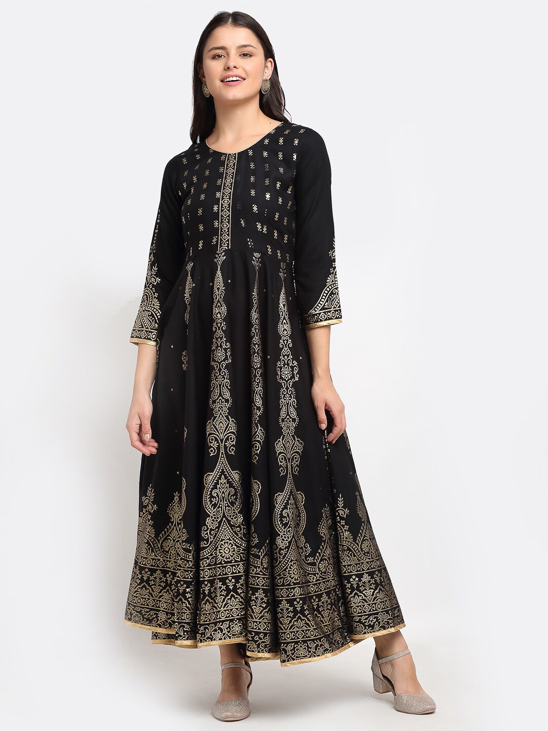 Lovely Lady Black Ethnic Motifs Printed Maxi Dress