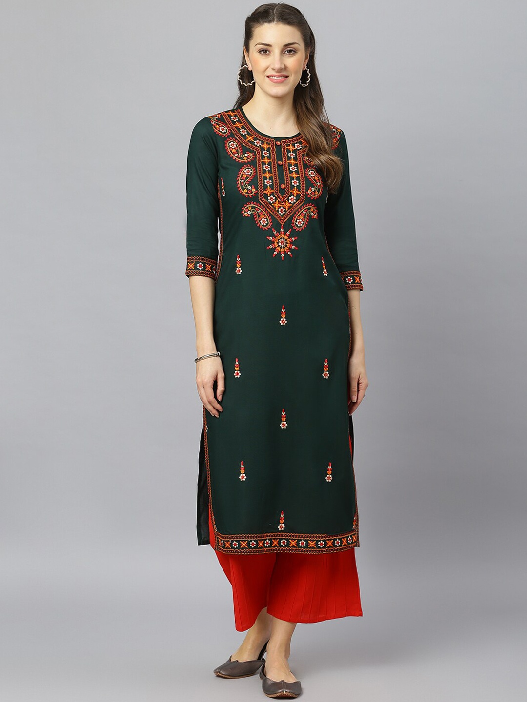 FASHION DEPTH Women Green Ethnic Motifs Embroidered Regular Sleeves Yoke Design Kurta
FASHION DEPTH Women Green Ethnic Motifs Embroidered Regular Sleeves Yoke Design Kurta