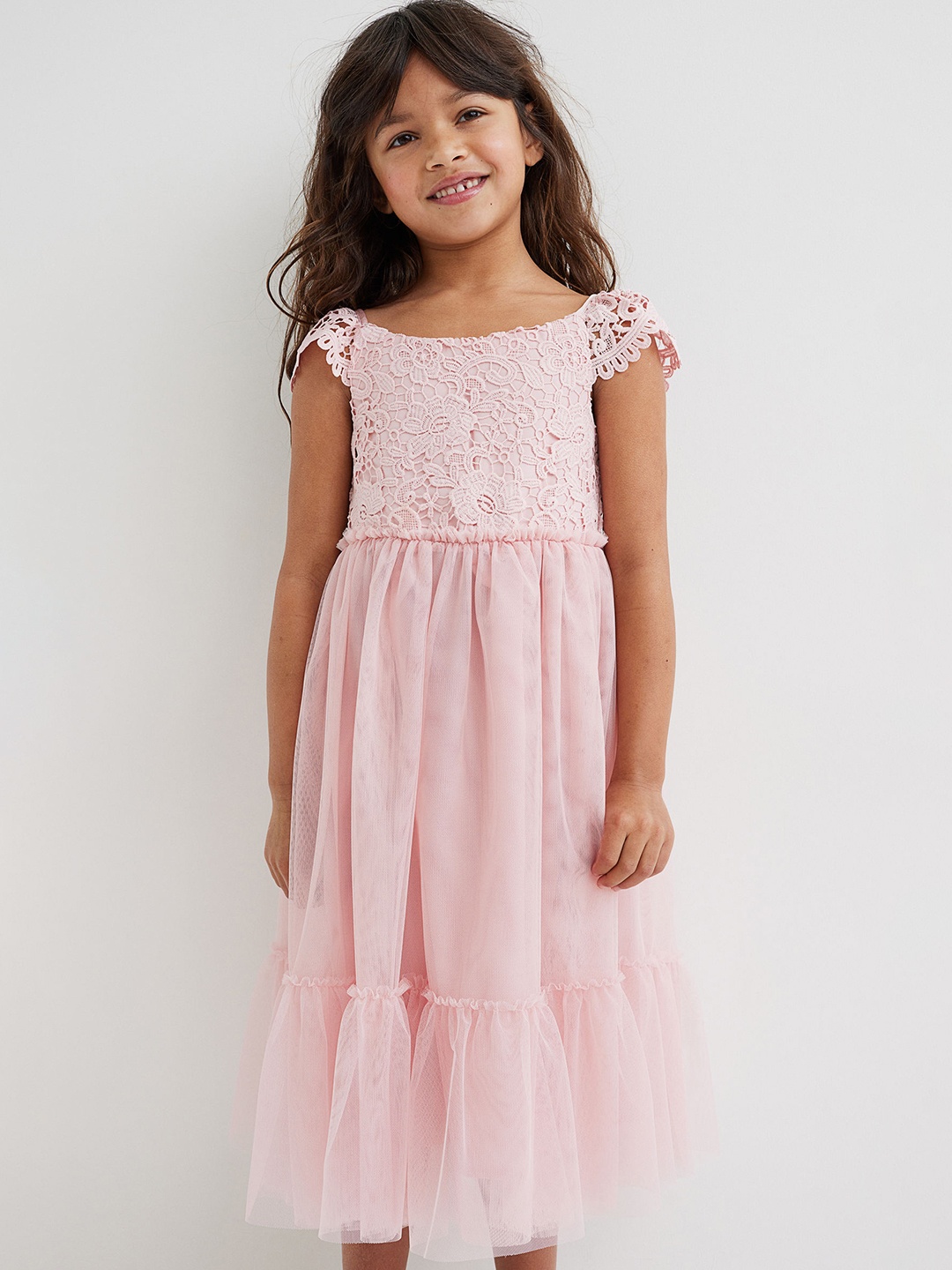 H&M Girls Pink Self Design Lace and Tulle Dress