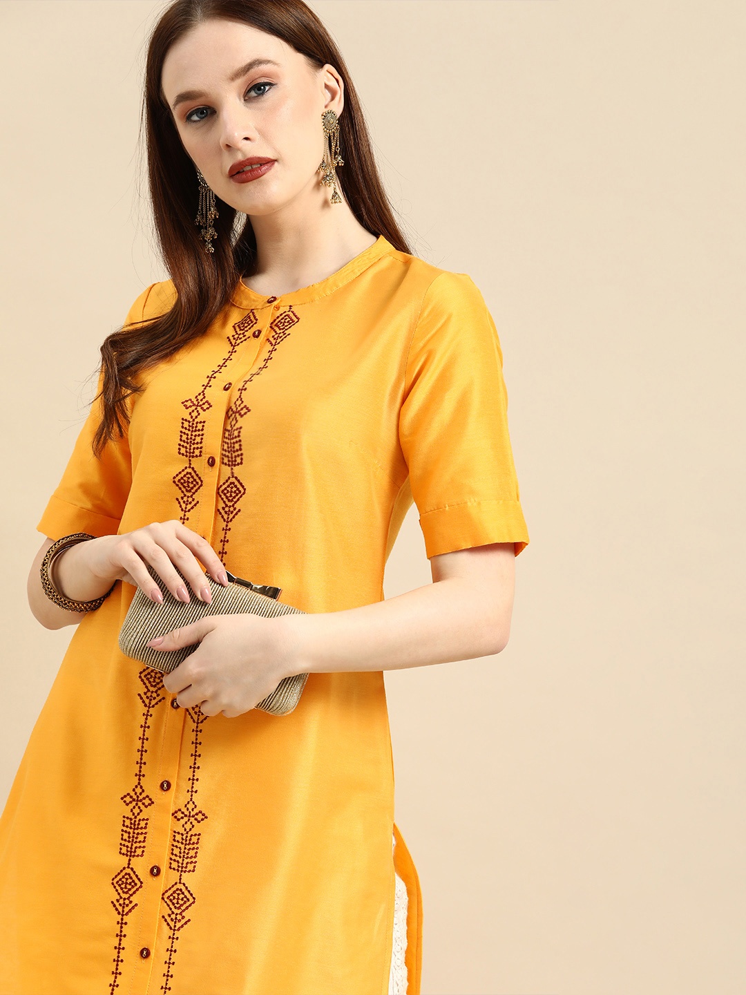all about you Women Mustard Yellow Ethnic Motifs Embroidered Thread Work Straight Kurta
all about you Women Mustard Yellow Ethnic Motifs Embroidered Thread Work Straight Kurta