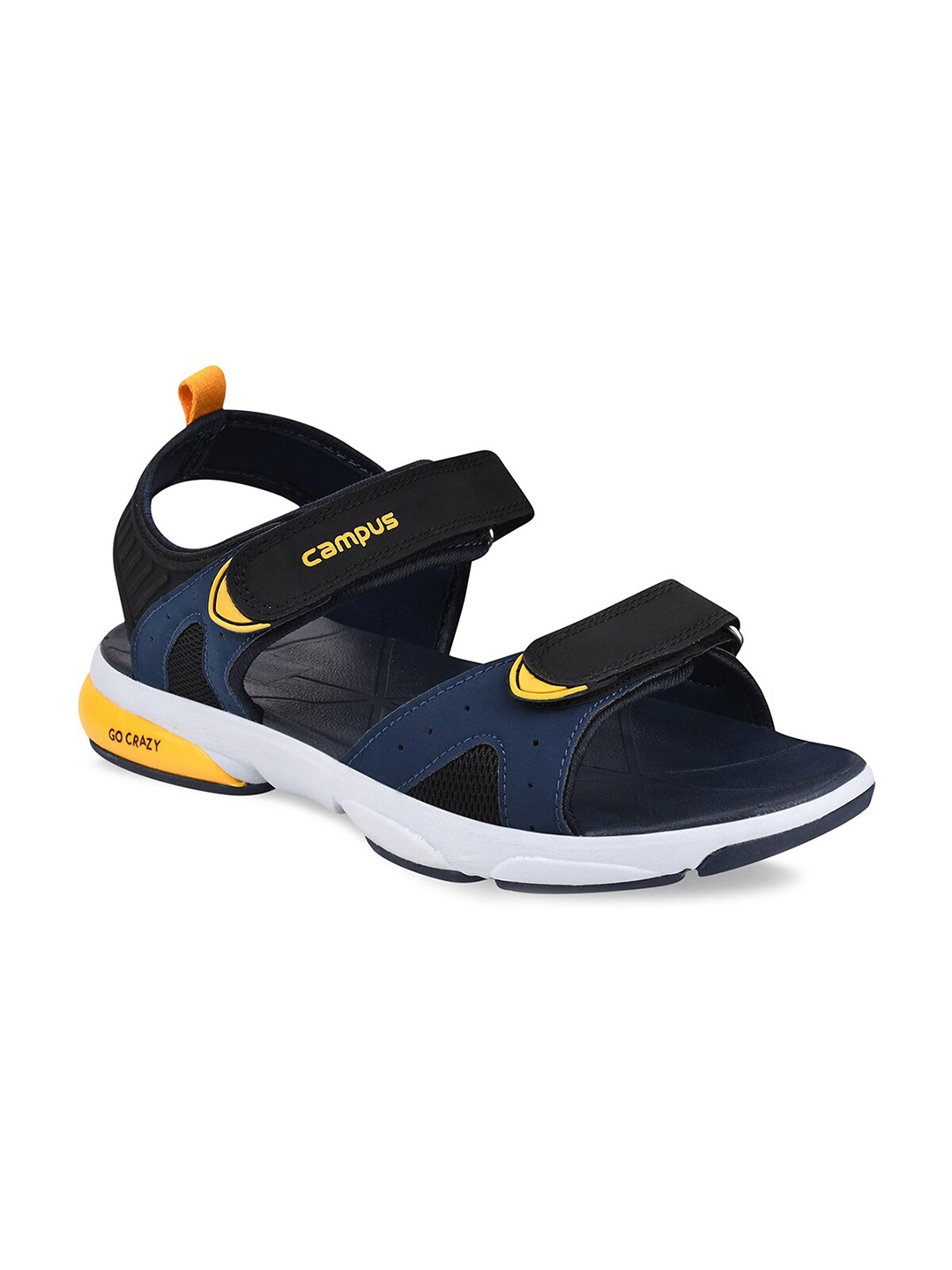 Campus Men Go Crazy Black, Mustard & Blue Comfort Sandals