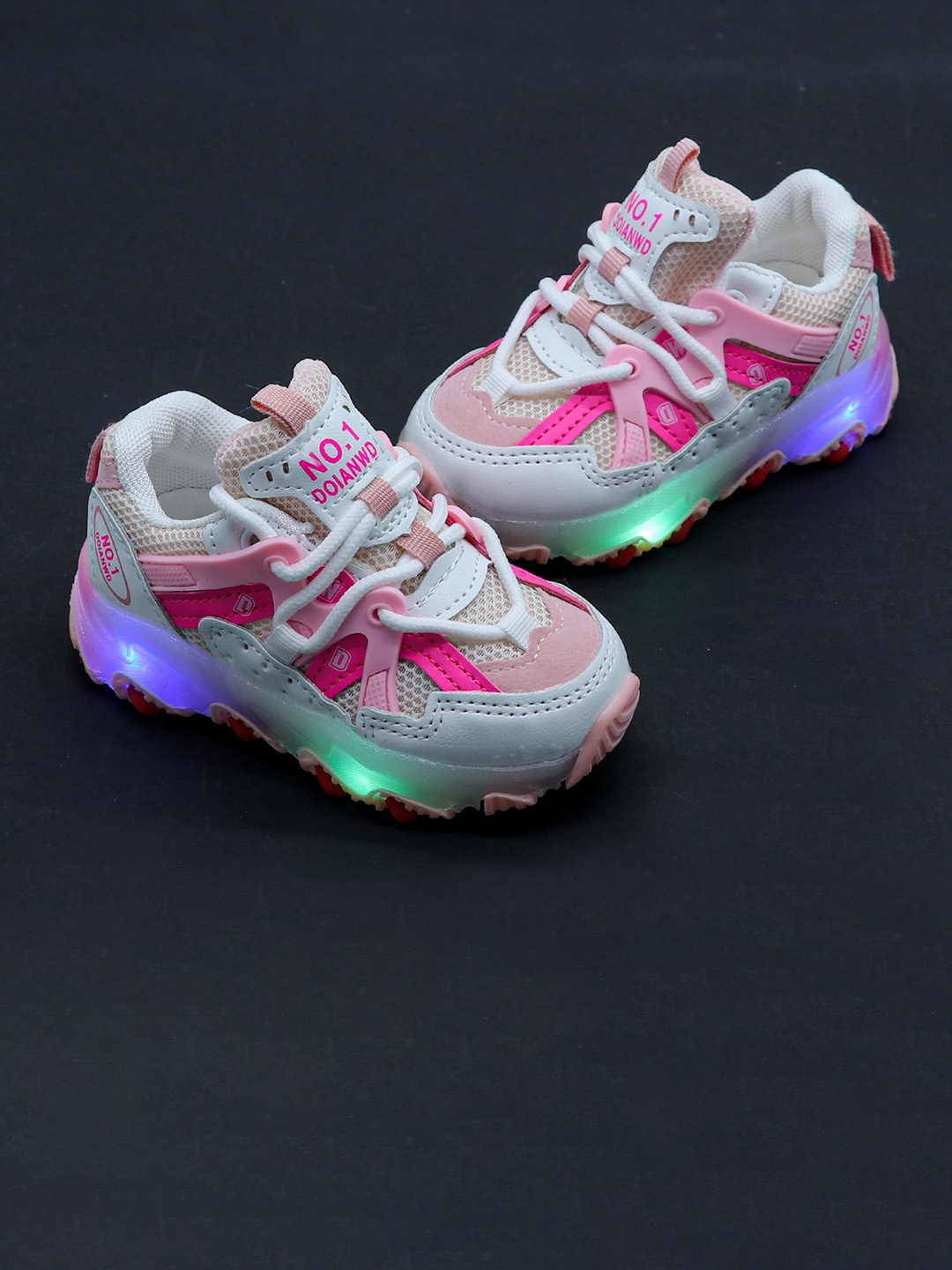 FEETWELL SHOES Kids Pink LED Woven Design Sneakers