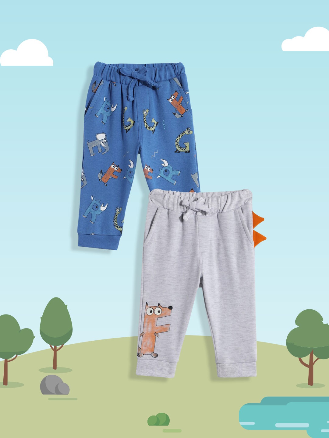 YK Infant Boys Blue & Grey Melange Pack Of 2 Printed Regular Fit Mid-Rise Knitted Joggers
YK Infant Boys Blue & Grey Melange Pack Of 2 Printed Regular Fit Mid-Rise Knitted Joggers