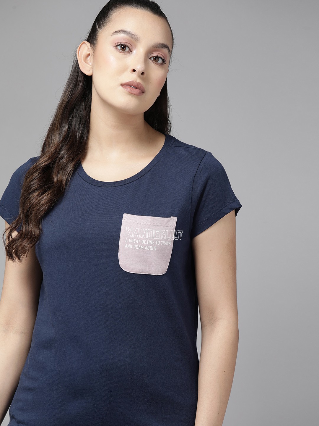 The Roadster Lifestyle Co. Women Solid Pure Cotton T-shirt with Contrast Pocket, Navy blue
The Roadster Lifestyle Co. Women Solid Pure Cotton T-shirt with Contrast Pocket, Navy blue