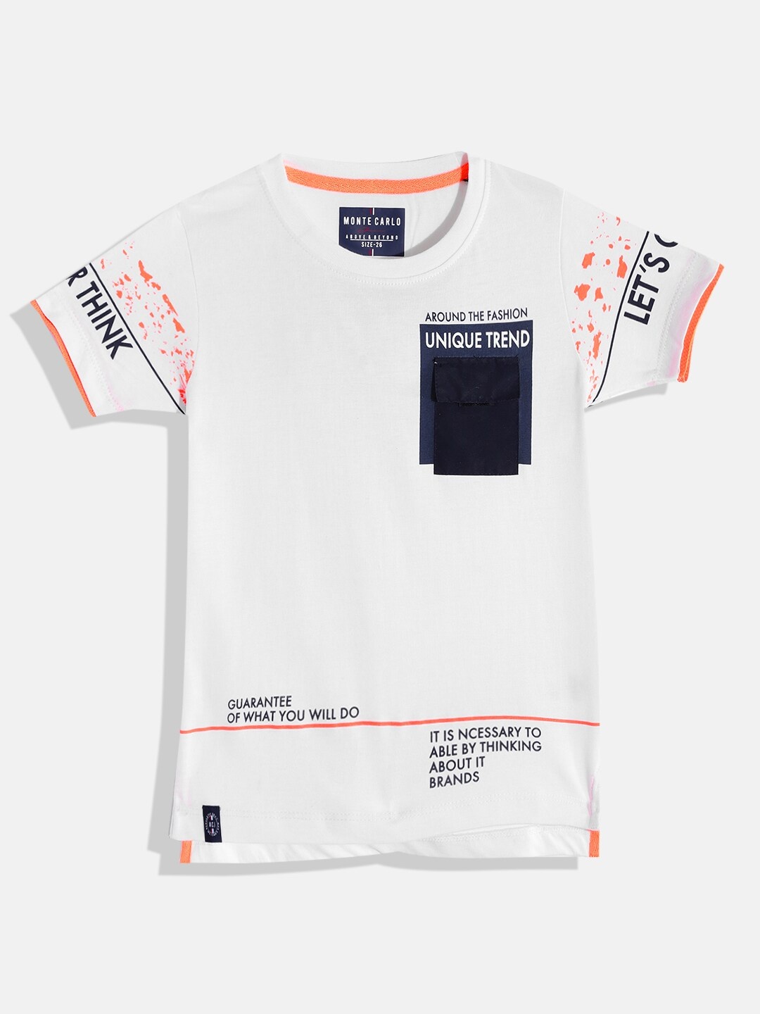 Monte Carlo Boys White & Navy Blue Typography Printed Cotton T-shirt with Contrast Pocket
Monte Carlo Boys White & Navy Blue Typography Printed Cotton T-shirt with Contrast Pocket