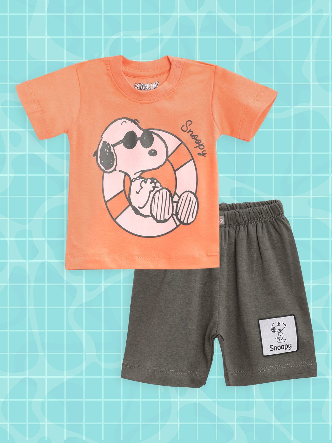 TINYO Infant Boys Coral Orange & Charcoal Grey Pure Cotton Snoopy T-shirt with Shorts
TINYO Infant Boys Coral Orange & Charcoal Grey Pure Cotton Snoopy T-shirt with Shorts