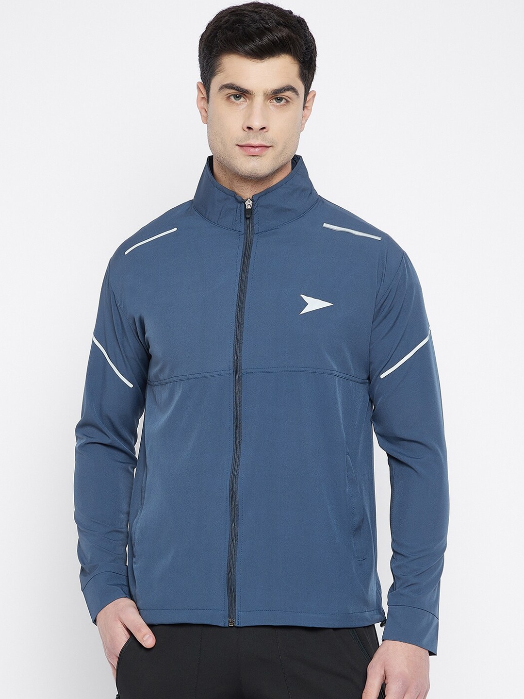 Sportigoo Men Blue Reflective Strip Outdoor Sporty Jacket