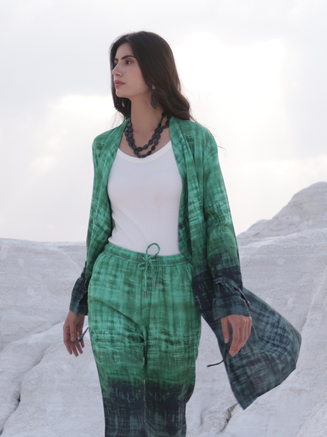 RAREISM Women Green & Grey Tie-Up Shrug