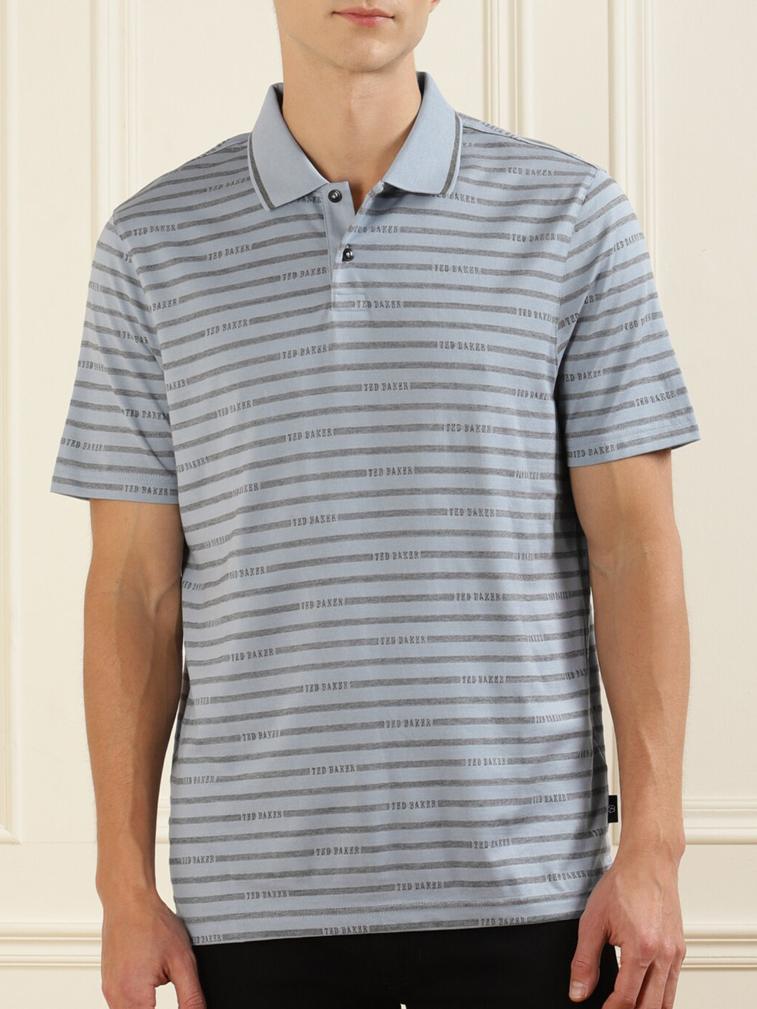 Ted Baker Men Blue & Grey Logo Striped Polo Collar Regular Fit Cotton T-shirt
Ted Baker Men Blue & Grey Logo Striped Polo Collar Regular Fit Cotton T-shirt