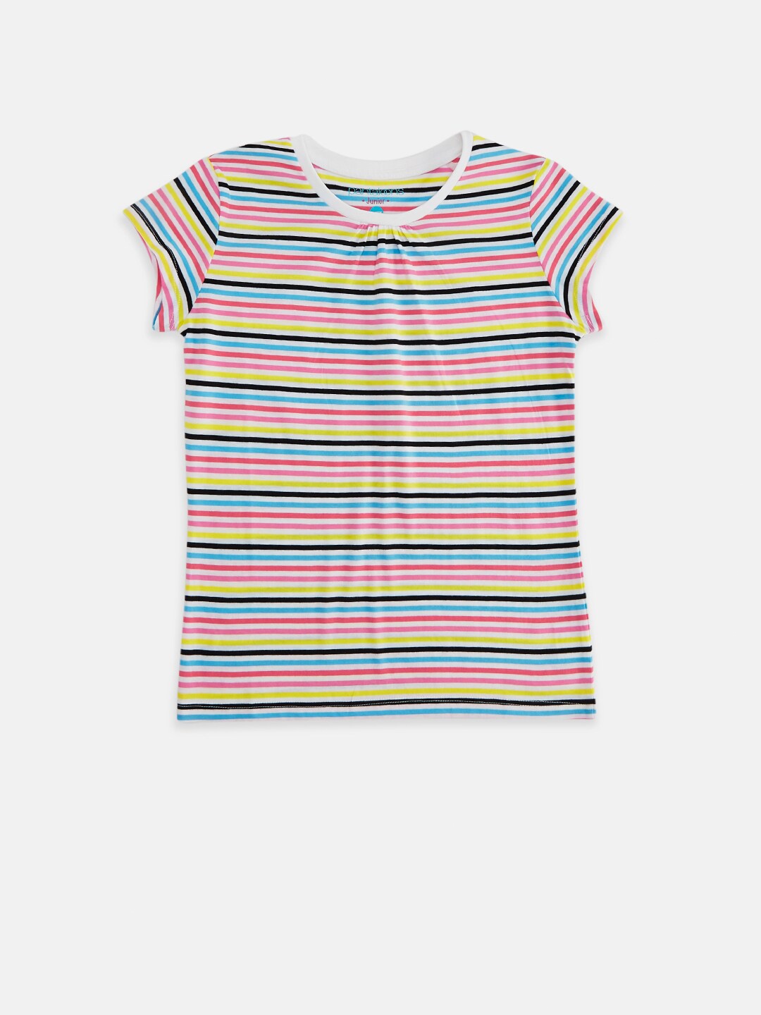 

Pantaloons Junior Girls Multicoloured Striped Pure Cotton T-shirt, Multi