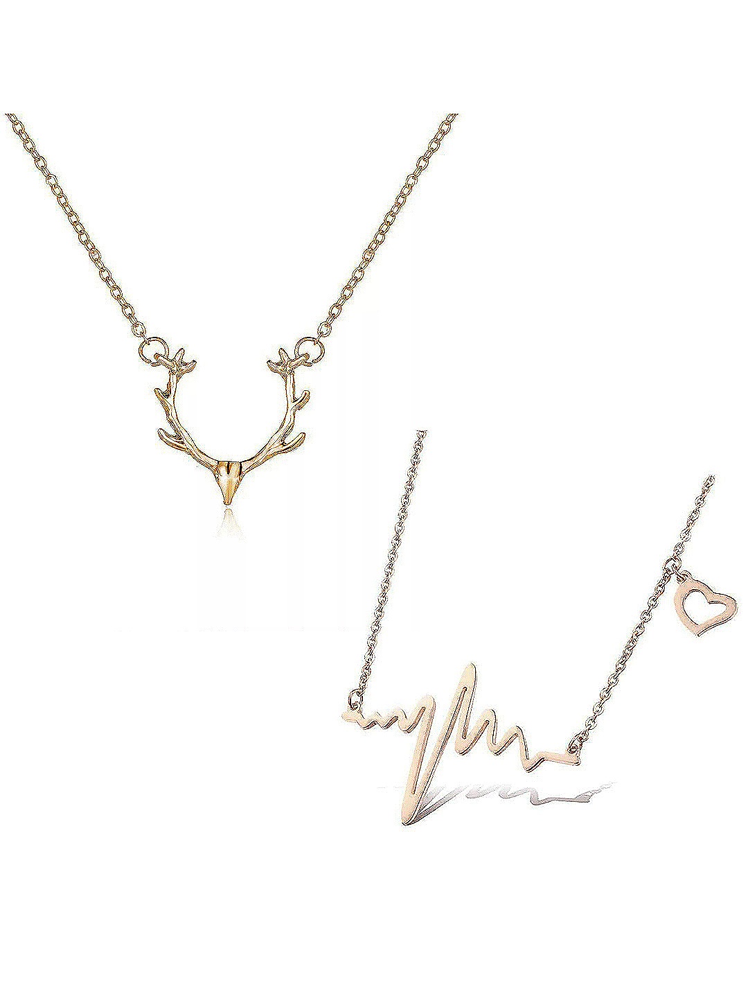 Vembley Set Of 2 Gold-Toned Gold-Plated Heartbeat & Reindeer Animal Horn Pendant Necklace
Vembley Set Of 2 Gold-Toned Gold-Plated Heartbeat & Reindeer Animal Horn Pendant Necklace