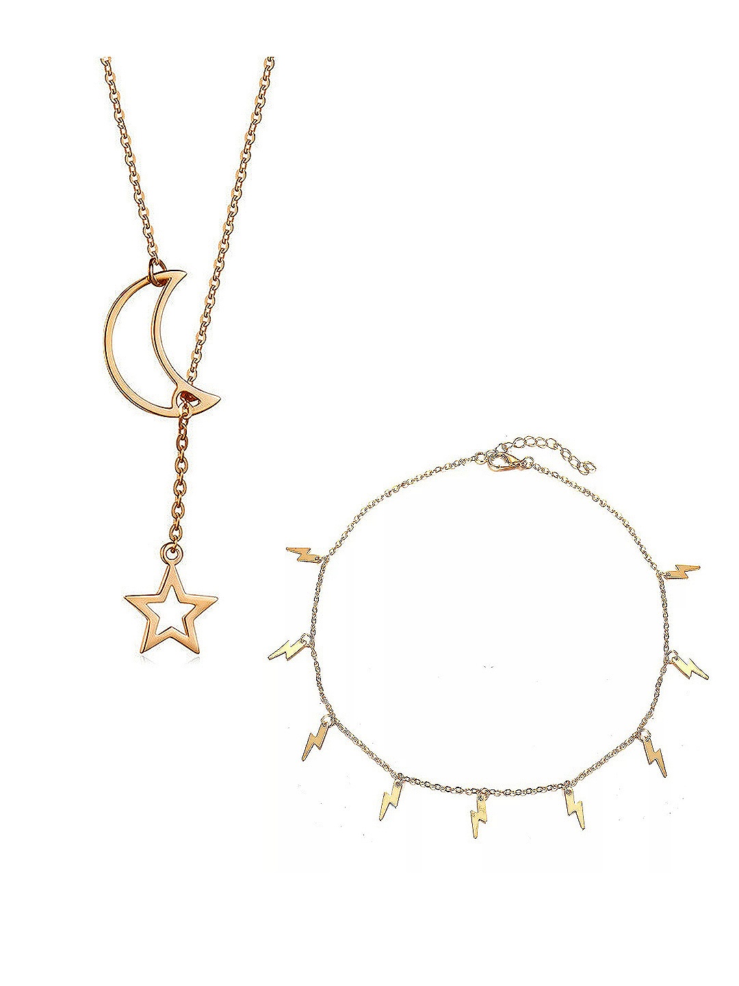 Vembley 2 Gold-Toned Gold-Plated Moon Dropping Star & Thunder Storms Pendant Necklace
Vembley 2 Gold-Toned Gold-Plated Moon Dropping Star & Thunder Storms Pendant Necklace