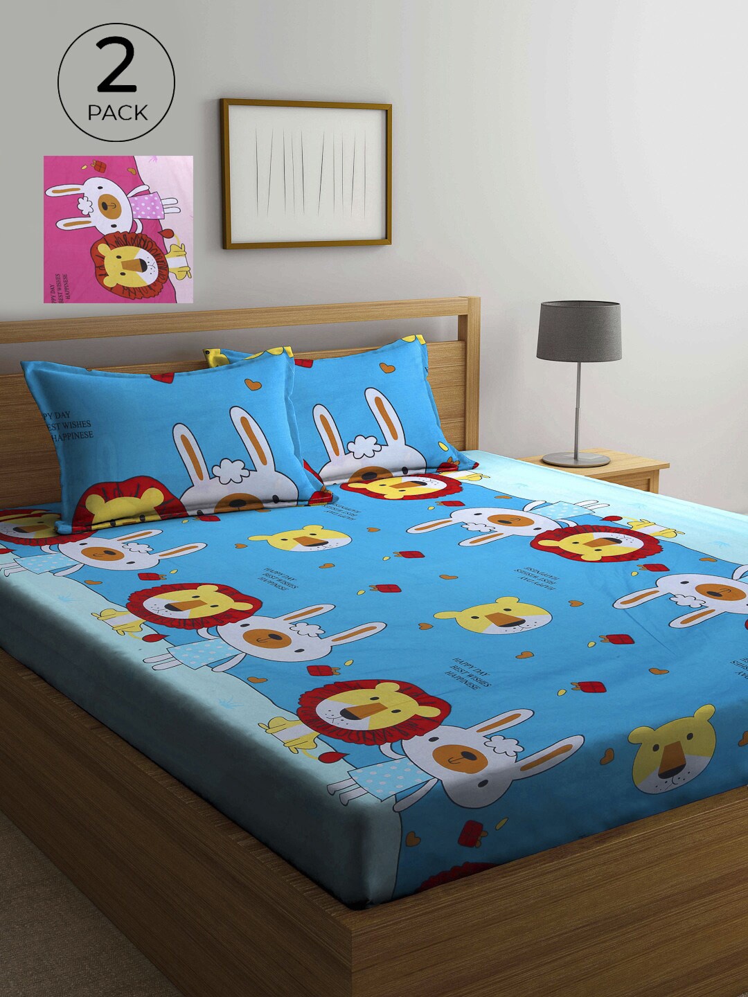 KLOTTHE Blue & Pink Set Of 2 Cartoon Printed 210 TC Queen Bedsheet with 4 Pillow Covers
KLOTTHE Blue & Pink Set Of 2 Cartoon Printed 210 TC Queen Bedsheet with 4 Pillow Covers