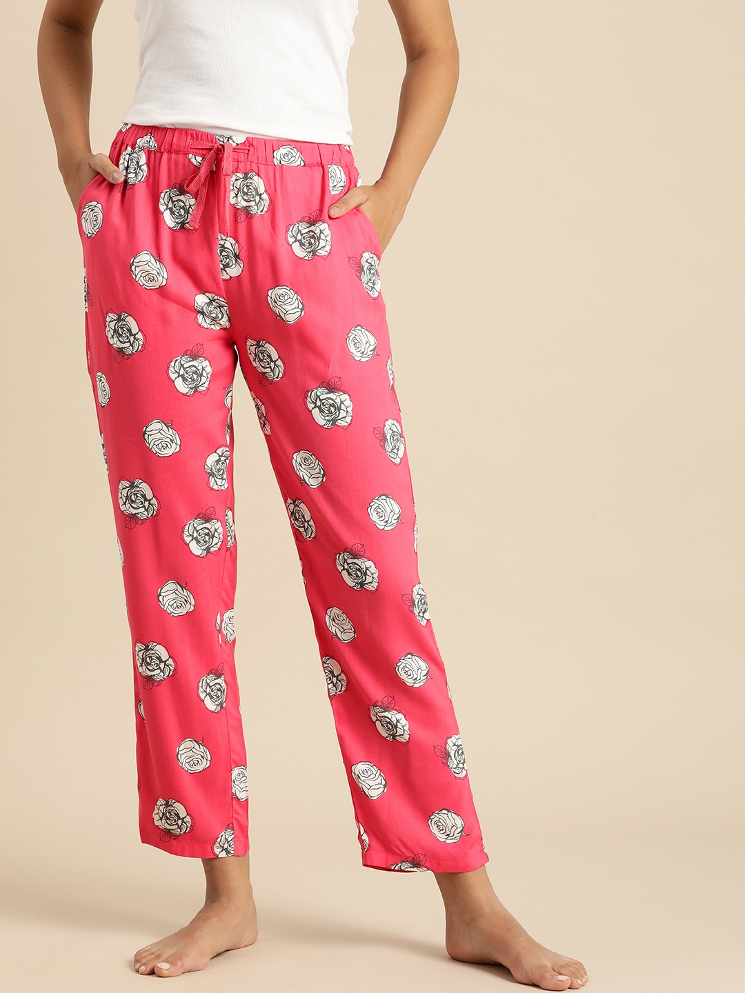 Dreamz by Pantaloons Women Pink & White Mid-Rise Floral Print Viscose Rayon Lounge Pants
Dreamz by Pantaloons Women Pink & White Mid-Rise Floral Print Viscose Rayon Lounge Pants