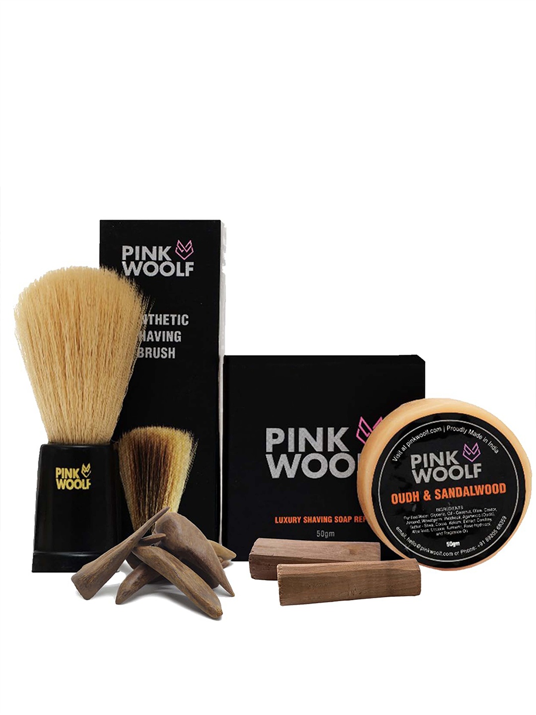 PINK WOOLF Pack of Soft Bristles Shaving Brush & Oudh-Sandalwood Luxury Shave Soap, Multi
PINK WOOLF Pack of Soft Bristles Shaving Brush & Oudh-Sandalwood Luxury Shave Soap, Multi