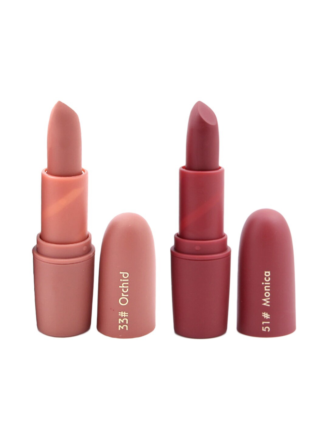 MISS ROSE Professional Make-Up Set of 2 Matte Creamy Lipsticks - Orchid 33 & Monica 51, Nude
MISS ROSE Professional Make-Up Set of 2 Matte Creamy Lipsticks - Orchid 33 & Monica 51, Nude